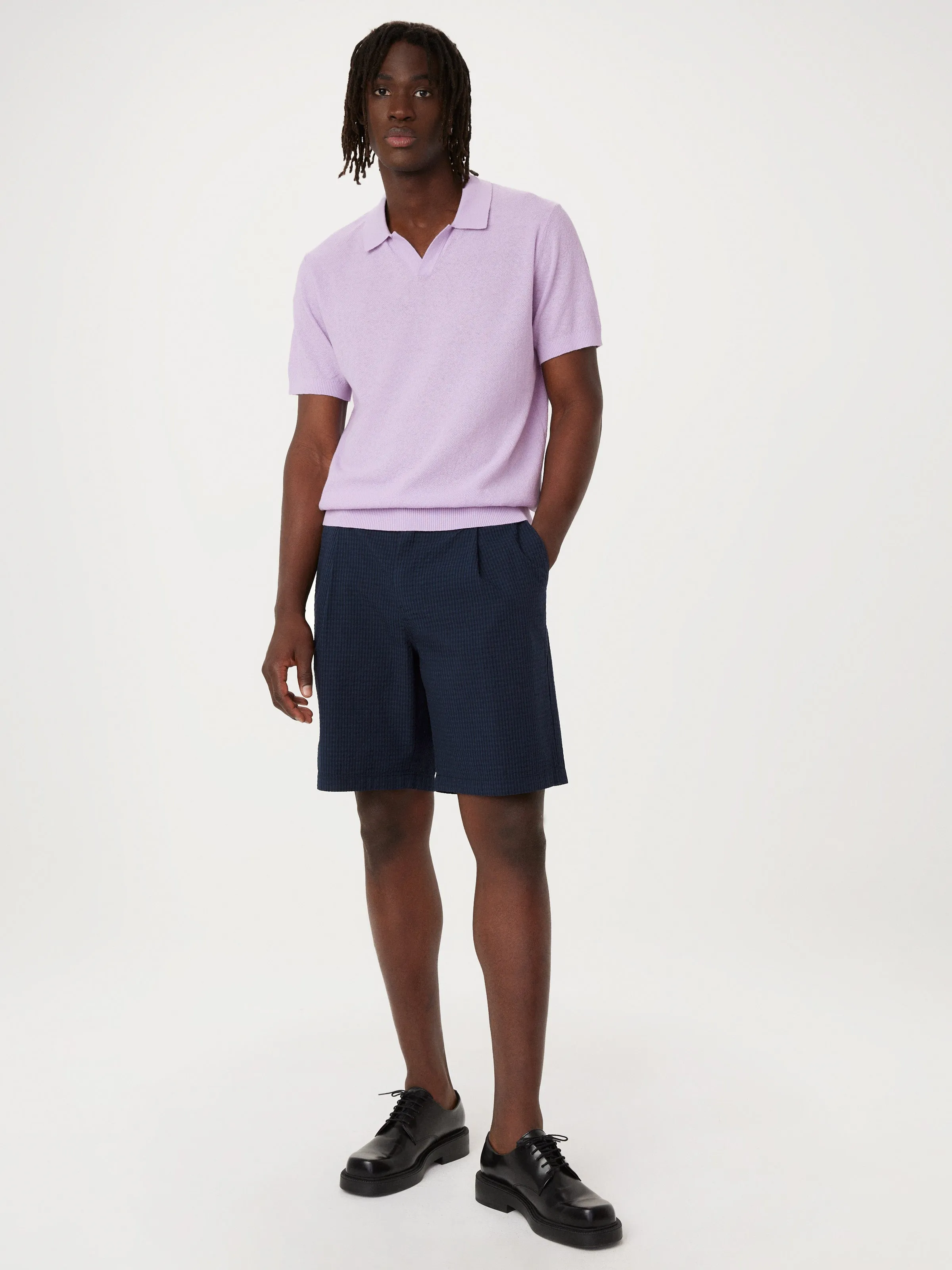 The Short Sleeve Linen Polo in Lilac