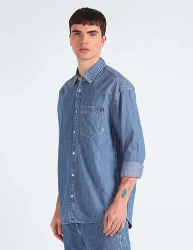 Tommy Hilfiger Men's Relaxed Fit Shirt (S24JMWT016_Blue L)