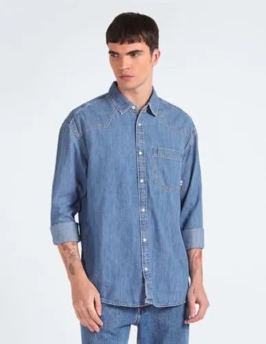 Tommy Hilfiger Men's Relaxed Fit Shirt (S24JMWT016_Blue L)