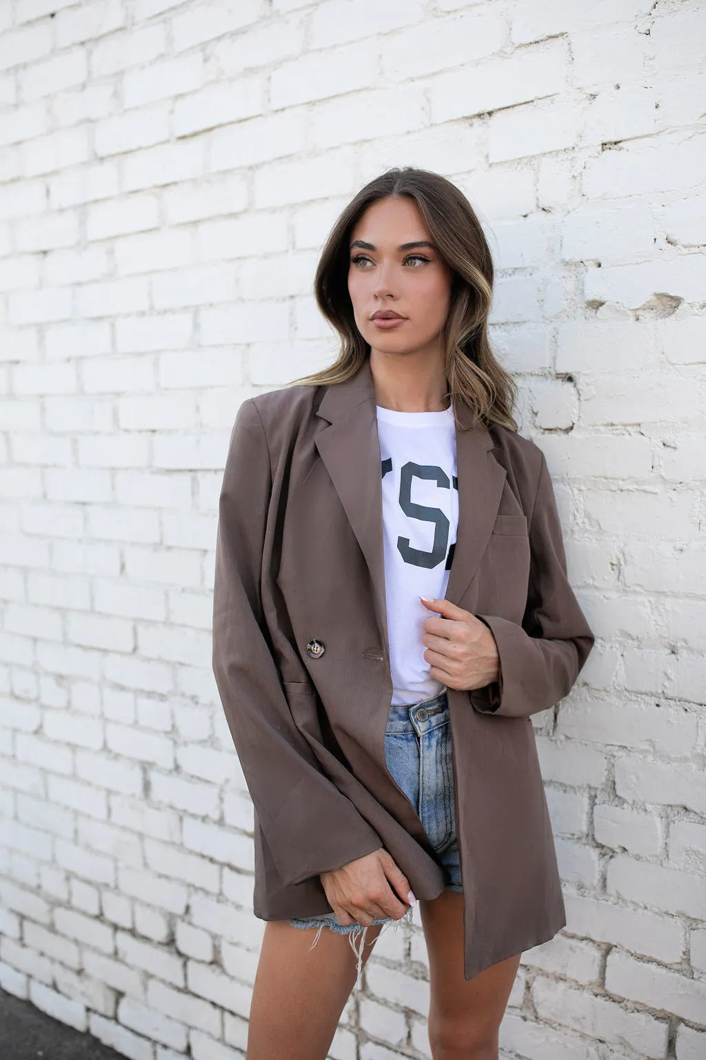 Top Notch Boyfriend Blazer in Brown