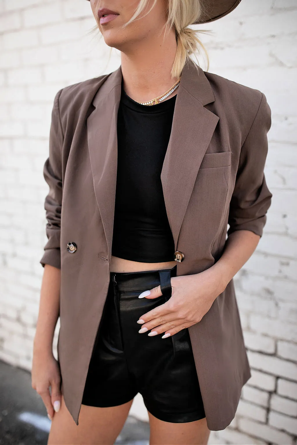 Top Notch Boyfriend Blazer in Brown