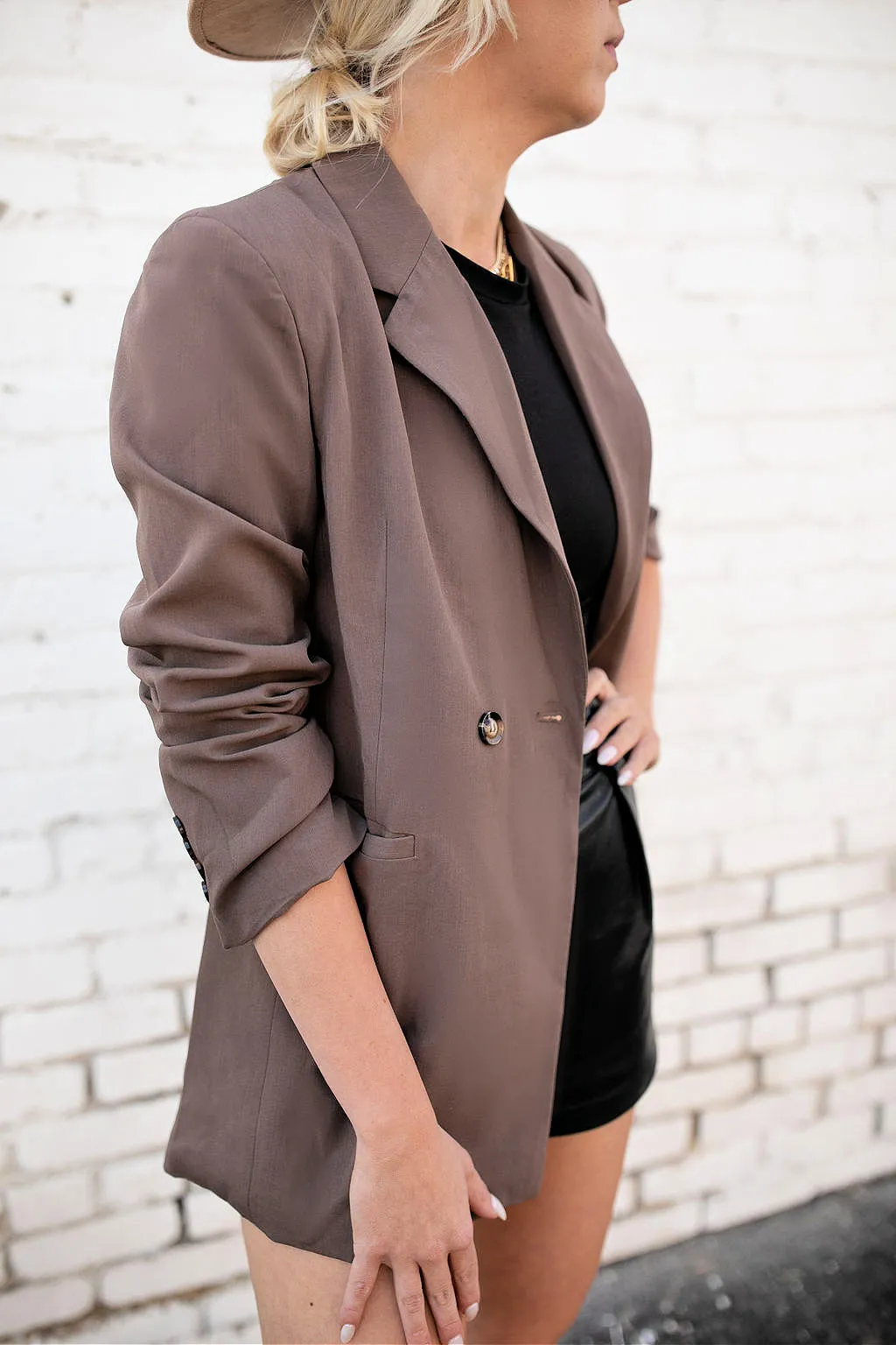 Top Notch Boyfriend Blazer in Brown