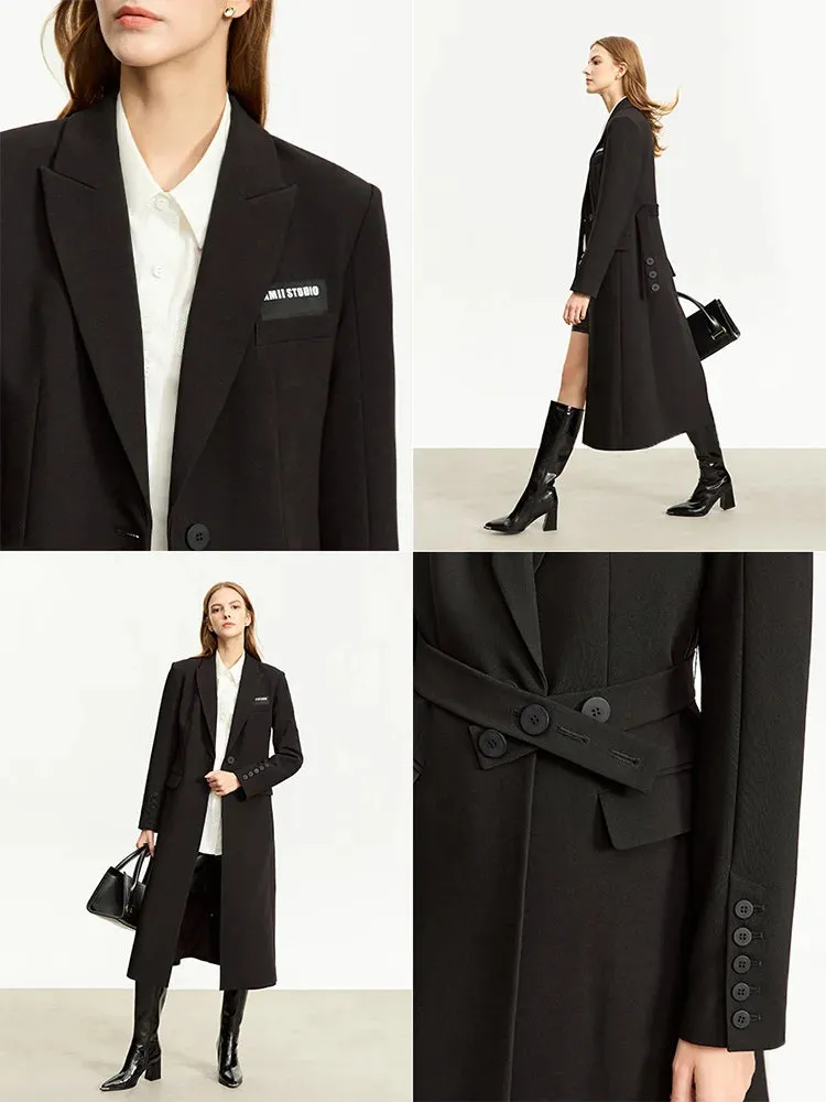 Trench Coats Slim-fit Long Belt Blazer Collar Solid Wide-waisted Lady Jackets