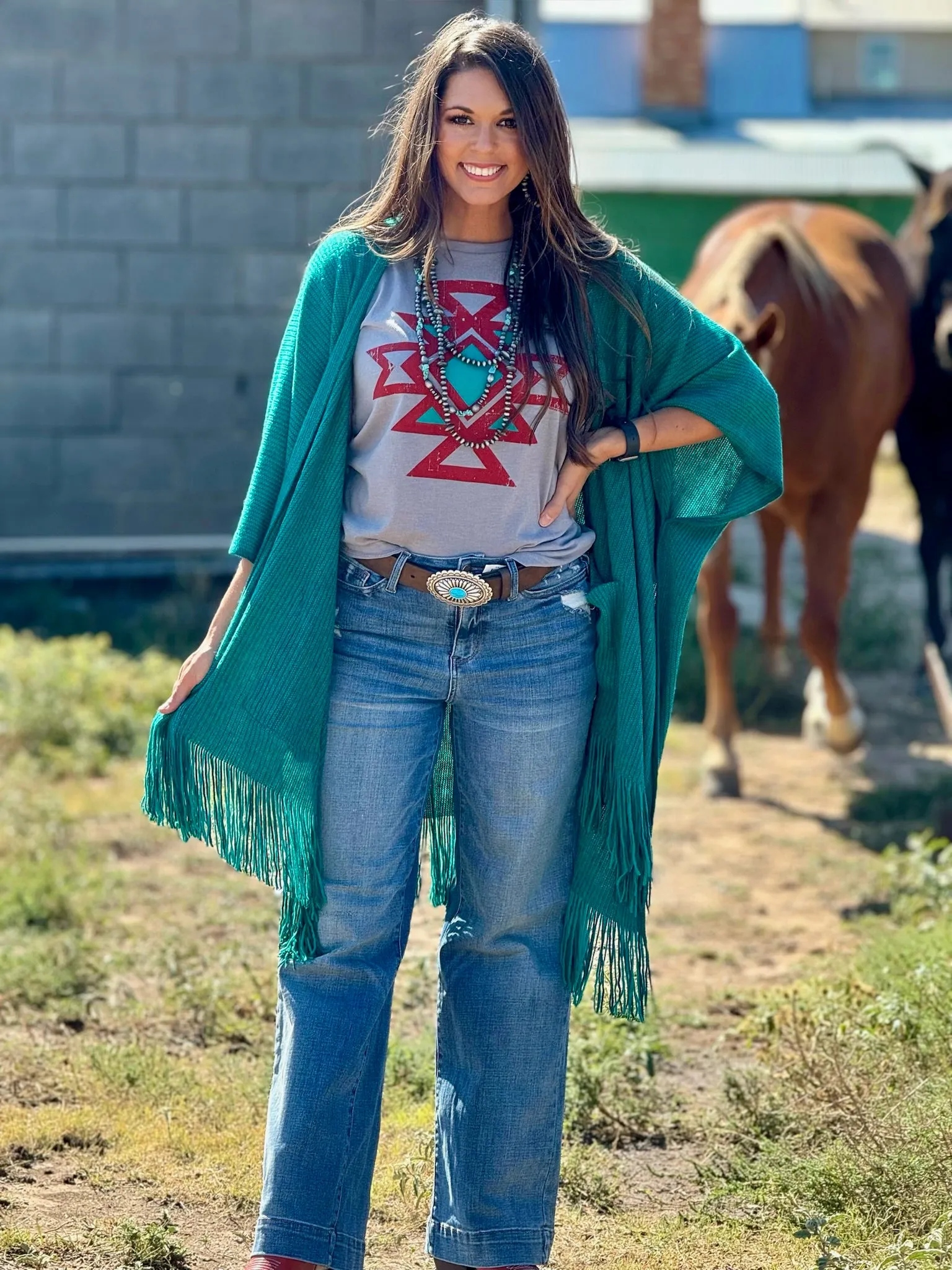 Turquoise Charlie Fringe Kimono