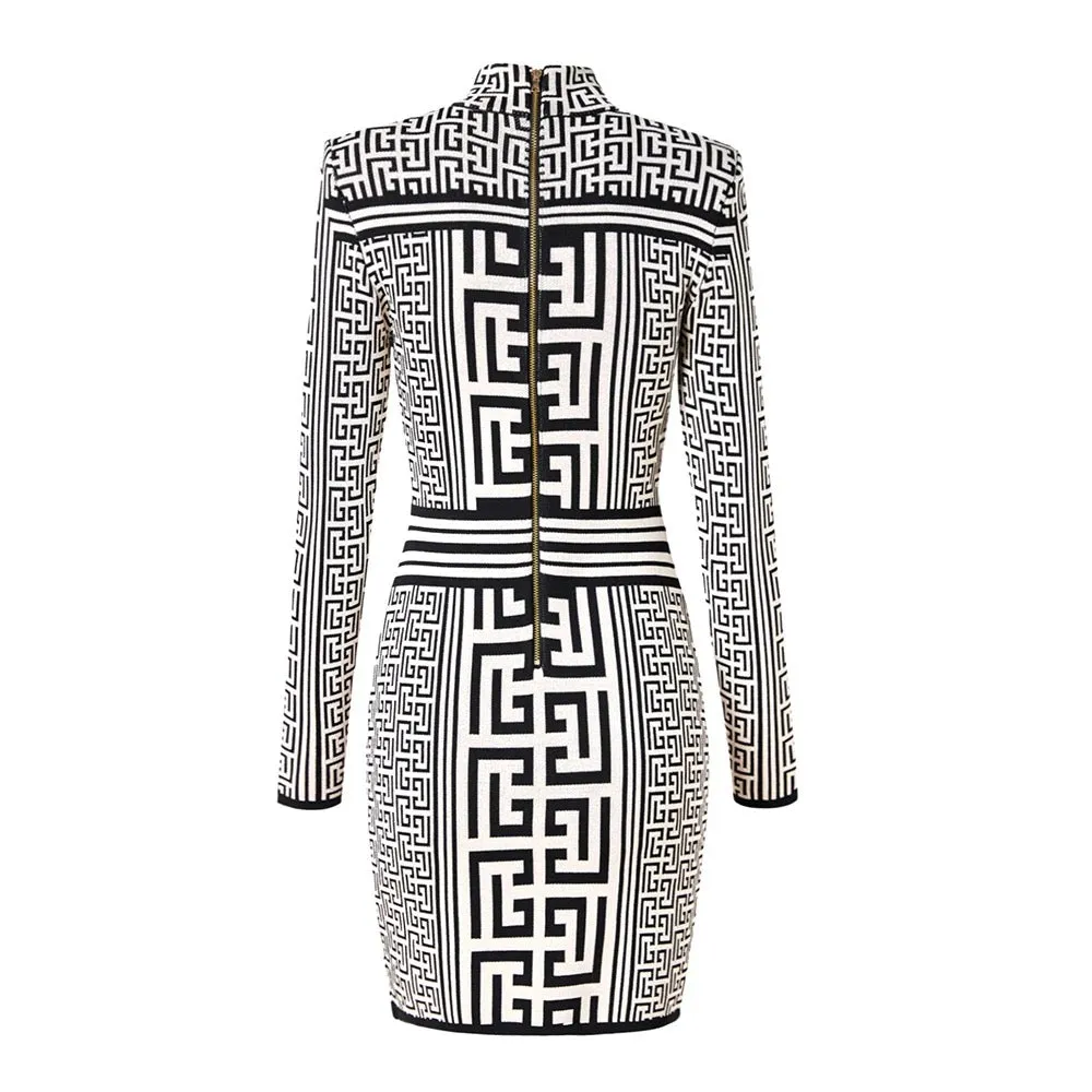 Turtleneck Geometrical Mini Knit Dress