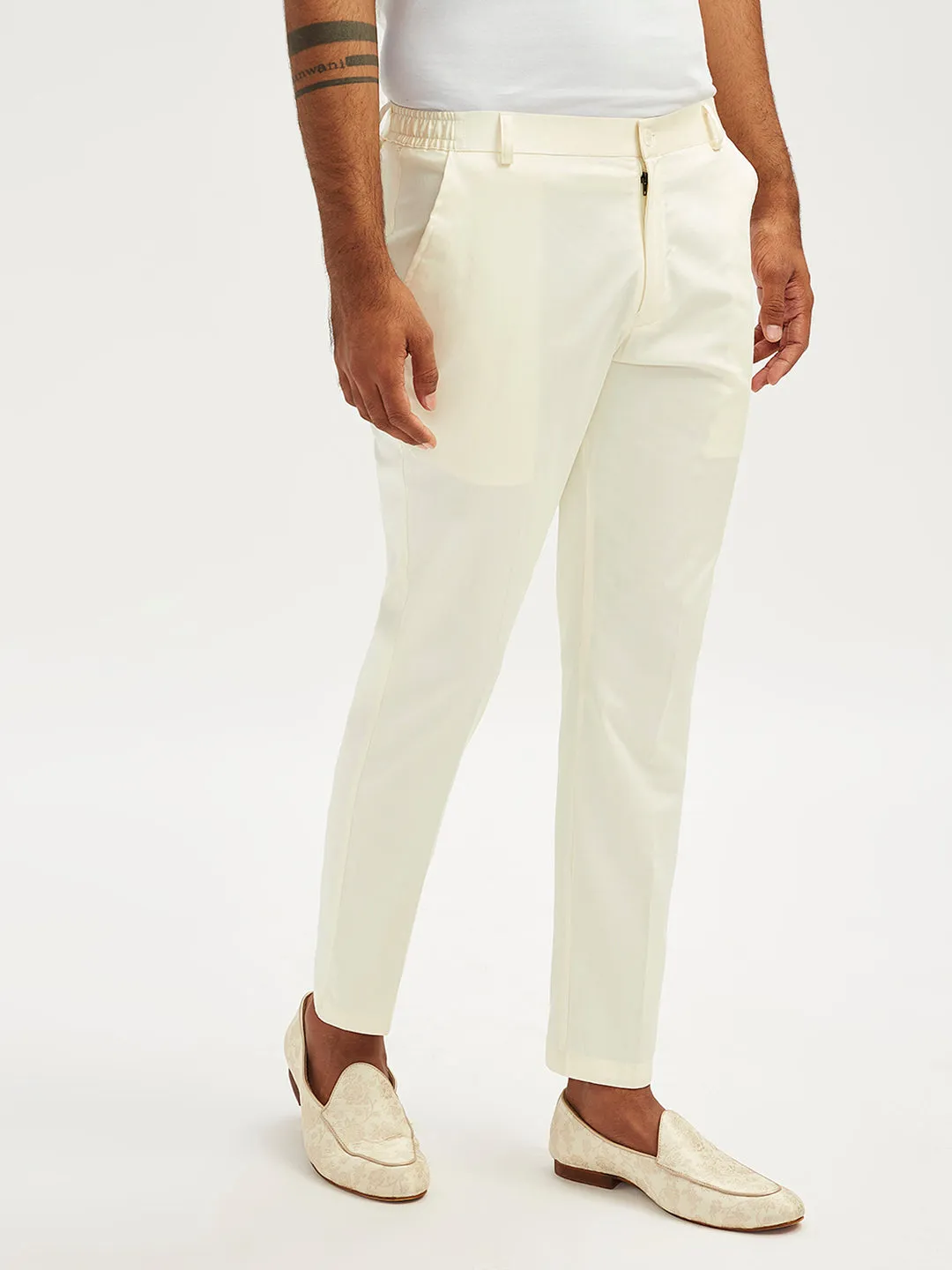 Vastramay Mens Cream Cotton Satin Lycra