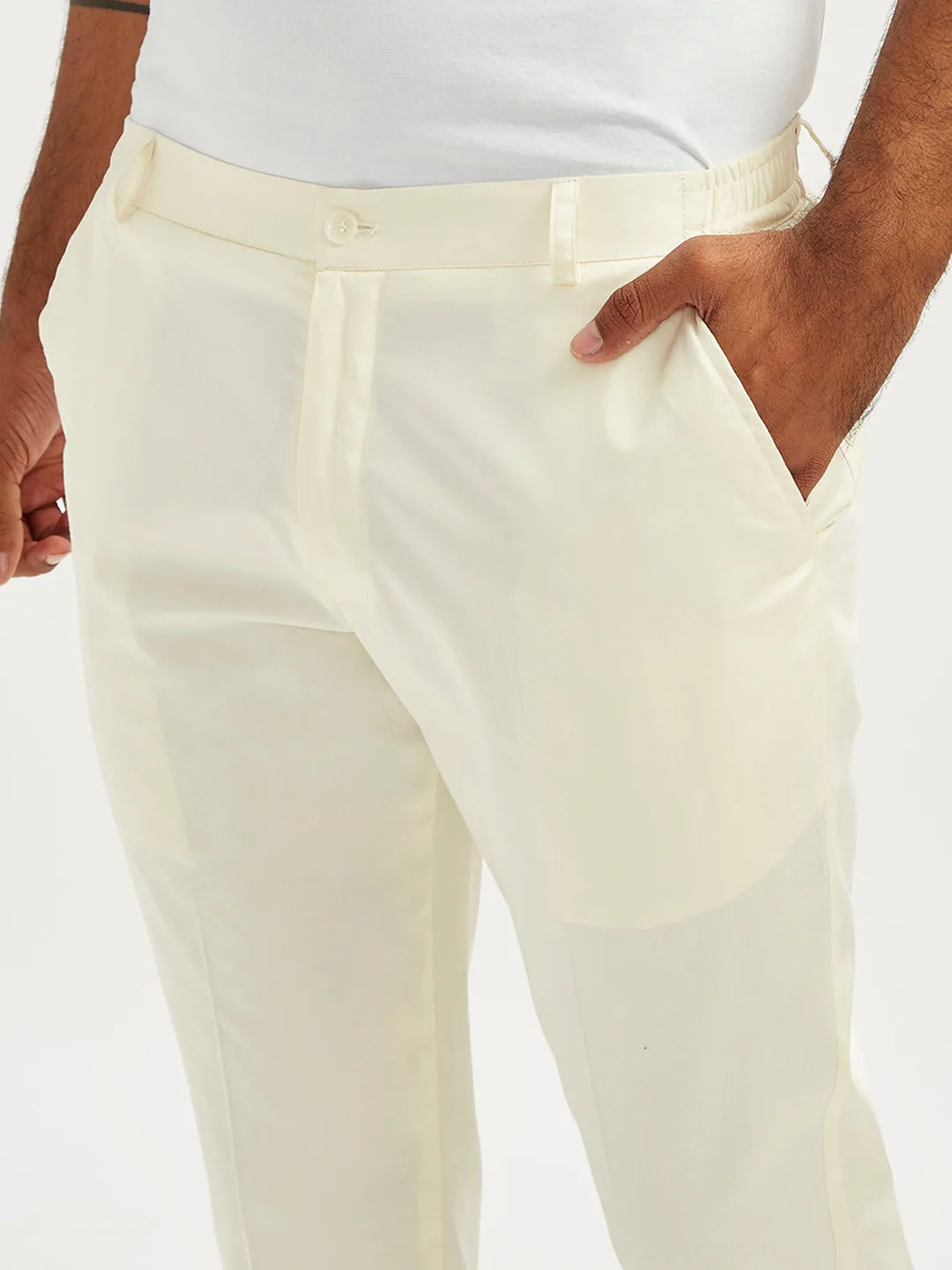 Vastramay Mens Cream Cotton Satin Lycra