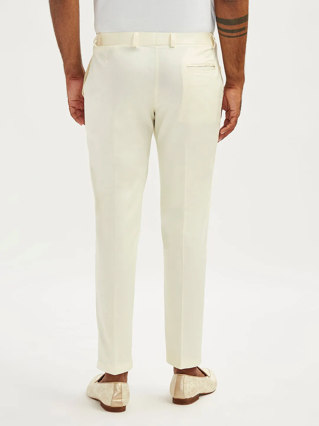 Vastramay Mens Cream Cotton Satin Lycra