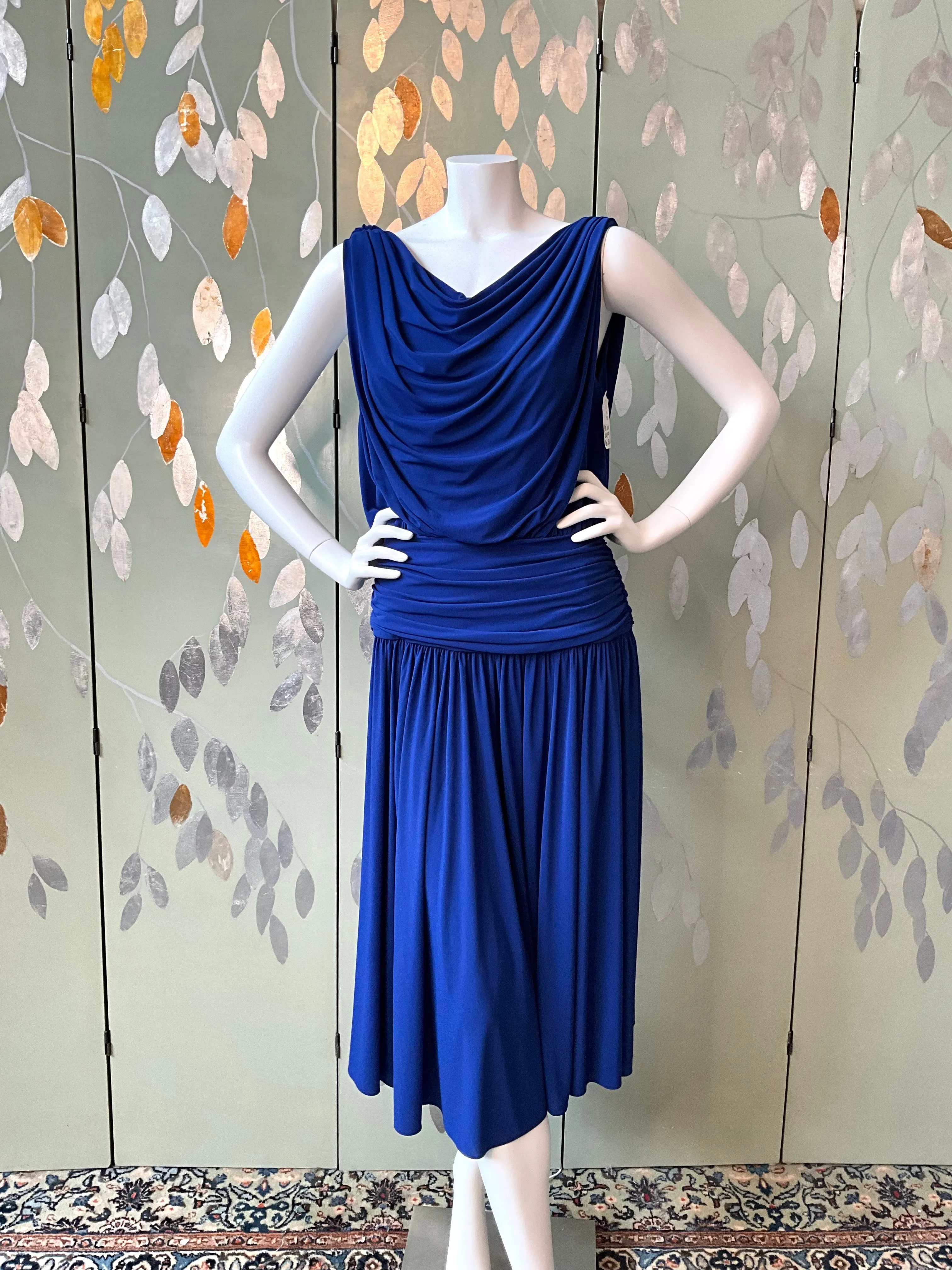 Vintage 1980s Blue Jersey Dress, Medium