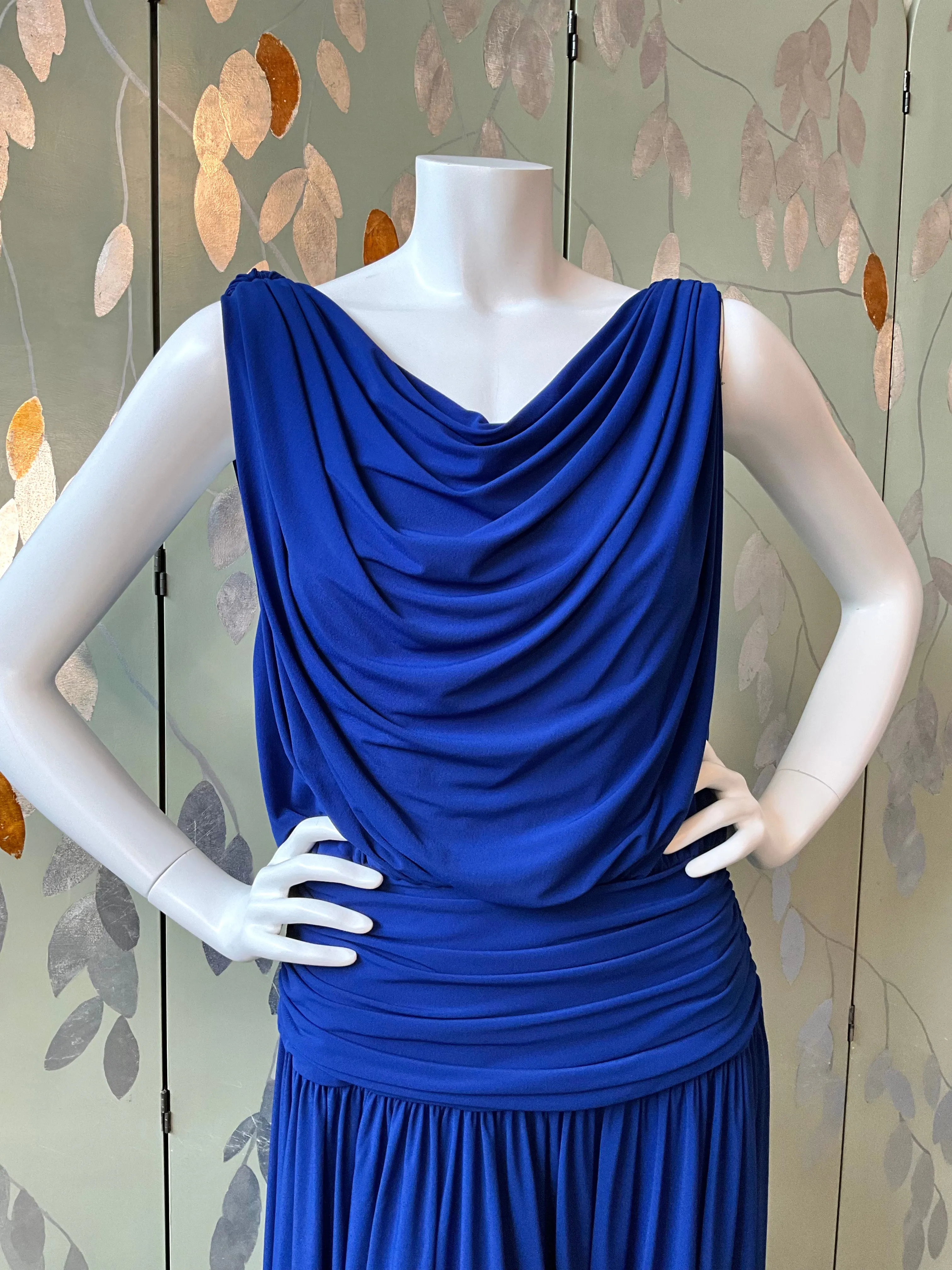 Vintage 1980s Blue Jersey Dress, Medium