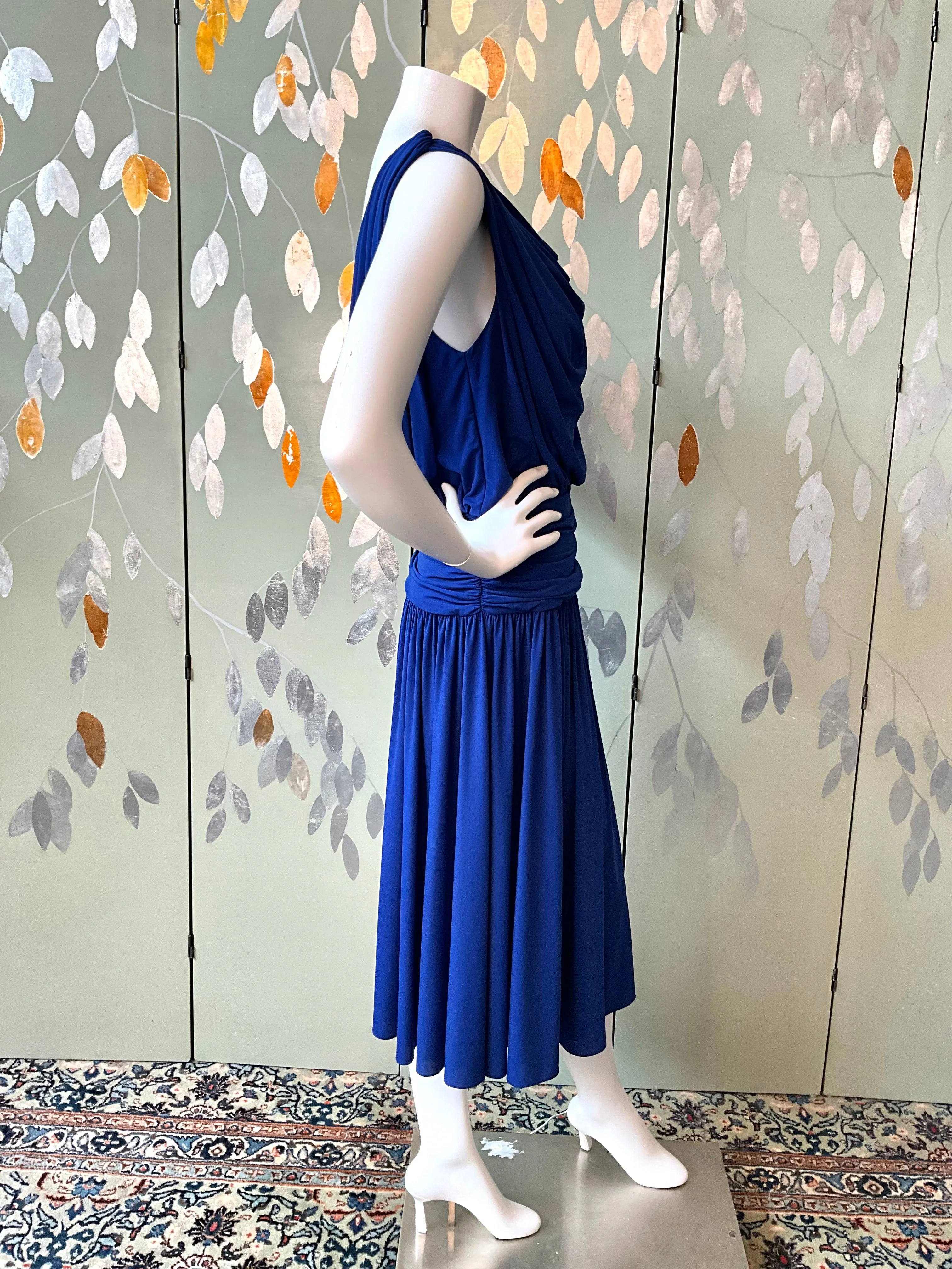 Vintage 1980s Blue Jersey Dress, Medium