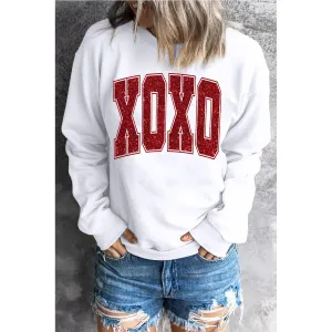 White Glitter XOXO Graphic Crewneck Valentines Pullover Sweatshirt