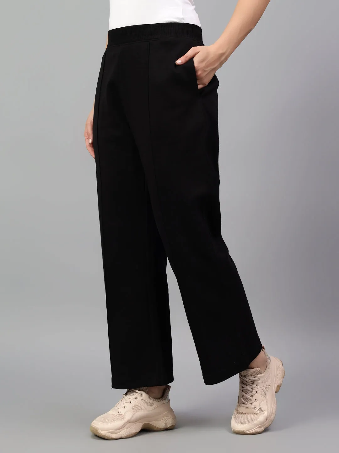 Women's Black Solid Casual Winter Trouser