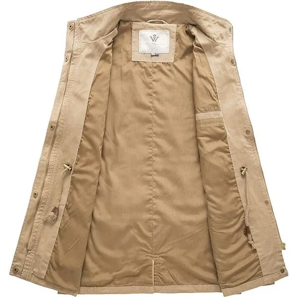 Women's Casual Military Jacket Cotton Stand Collar Utility Anorak Coat