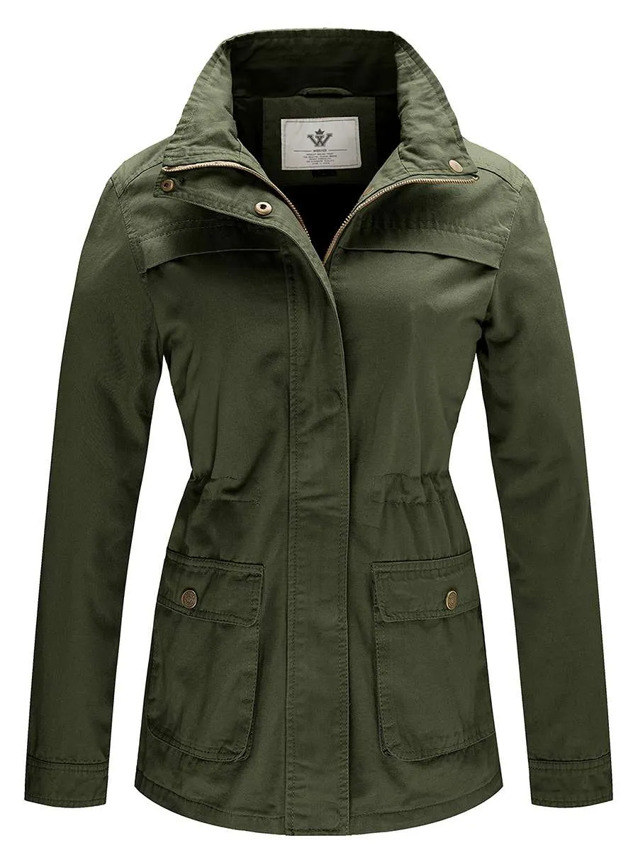 Women's Casual Military Jacket Cotton Stand Collar Utility Anorak Coat